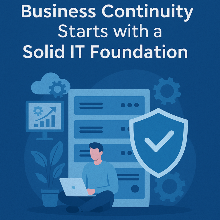 ICloud-based business continuity plan with IT and disaster recovery icons.