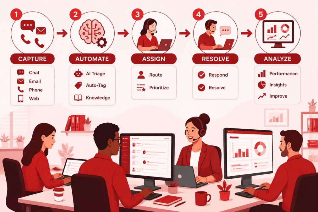 Diverse team using AI tools to streamline customer service workflows, illustrating why is AI automation necessary for SMBs